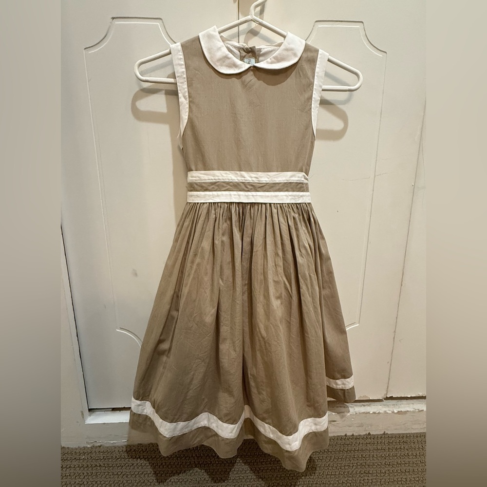 Papo d'Anjo Tan Pleated Sundress with Peter Pan Collar